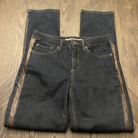 Jones New York Rivington Slim Jeans With Faux Leather Detail Size 4 - Picture 1 of 5